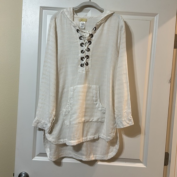 L*Space Love Letters‎ Hoodie Lace Up Tunic In Cream, Women’s Size Small - Picture 5 of 16